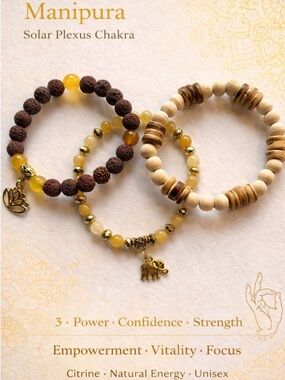 Handmade Yellow Quartz , citrine and Wood Beaded Set - Lotus & Elephant Charms